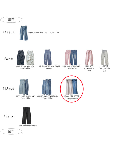 【 予約:11月中旬 】LOOSE FIT FLARE PT /Y254-31131